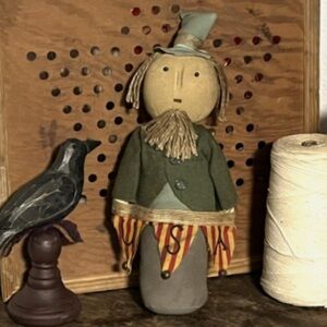 USA Patriotic Grubby Primitive Rustic Tea Stained Uncle Sammy Sam Doll Flag 14"